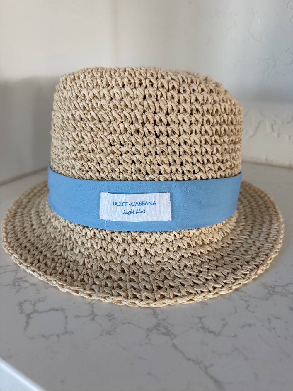 Dolce & Gabbana Natural Straw Hat with Light Blue Band